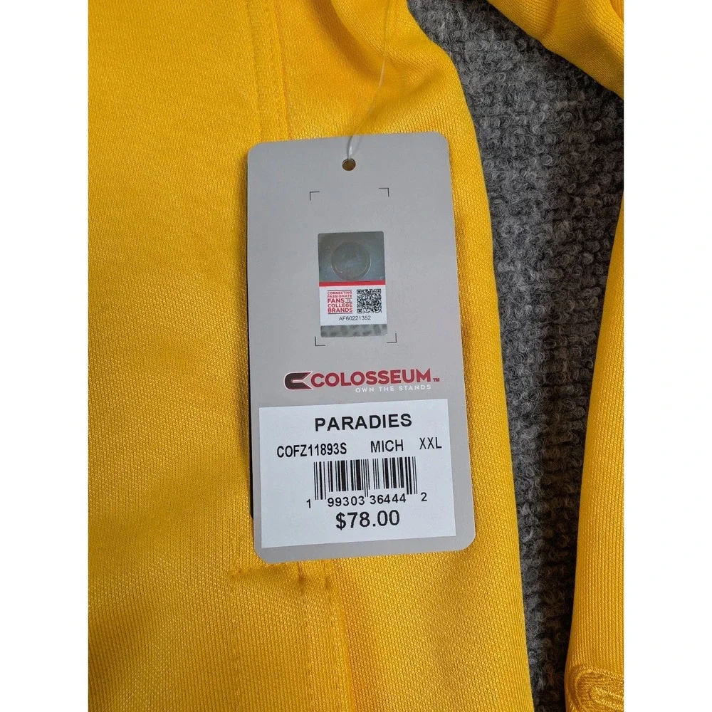 Michigan Wolverines 1/4 Zip Fleece Sweater Mens 2XL Yellow Colosseum GO BLUE NWT - Picture 5 of 7